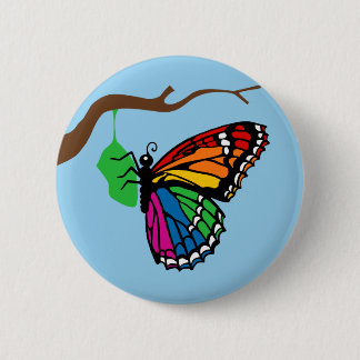 Rainbow Butterfly Emerging From Chrysalis 2 Inch Round Button