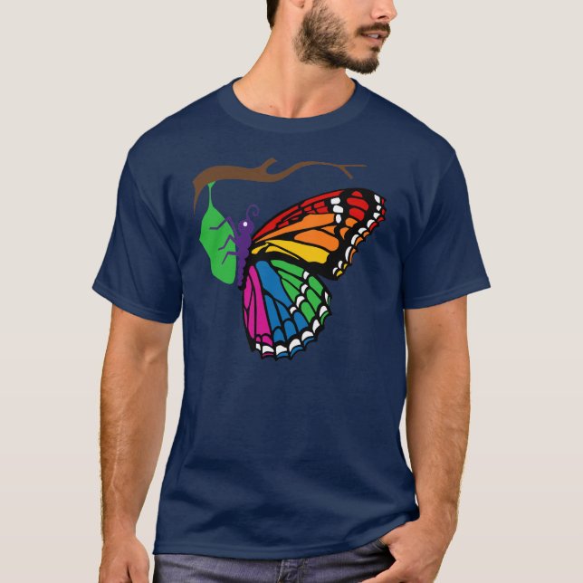 Rainbow Butterfly Emerging From Chrysalis T-Shirt (Front)