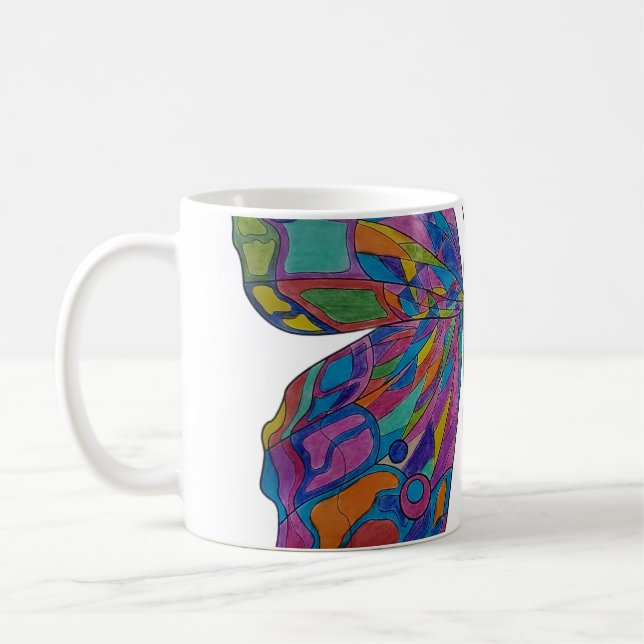 Rainbow Butterfly Floral Ceramic Coffee Mug (Left)