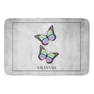 Rainbow Butterfly Floral Personalized Bath Mat