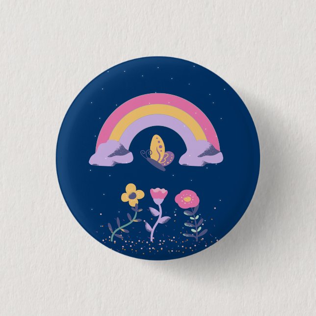 Rainbow Butterfly Flowers Cloud 1 Inch Round Button (Front)
