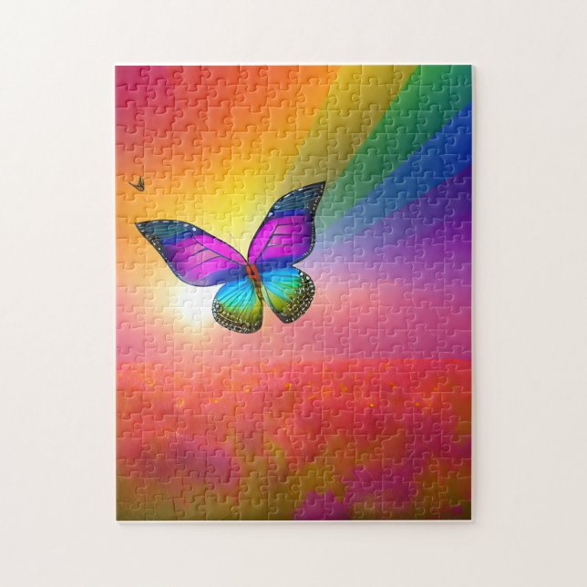 Rainbow Butterfly Flying in a Field Jigsaw Puzzle (Vertical)
