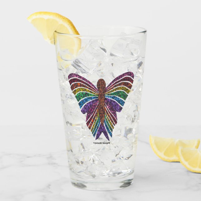 Rainbow Butterfly - Glass Cup (16oz) (Front Ice)