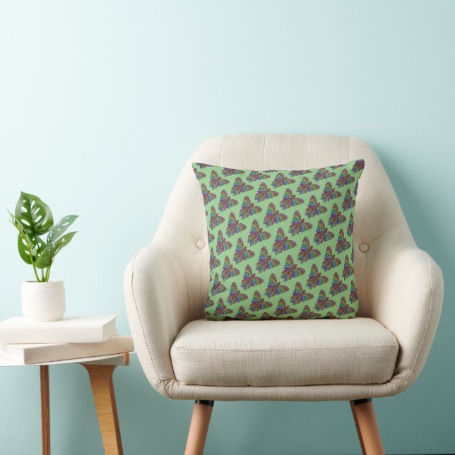Rainbow Butterfly (green pattern) - Pillow (Chair)