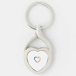 Rainbow Butterfly Heart Vintage Engraving Design_1 Keychain