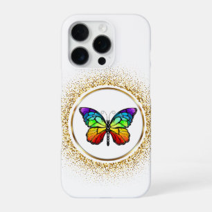 Rainbow Butterfly in a Golden Circle  iPhone 16 Pro Case