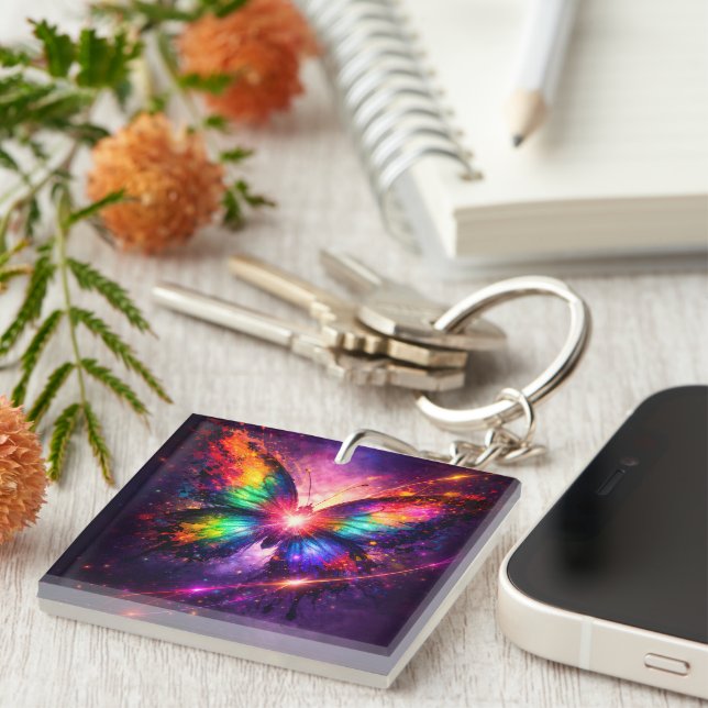 Rainbow Butterfly Keyring (Front Right)