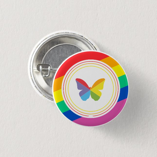 Rainbow Butterfly LGBTQ+ Pride Button (Front & Back)