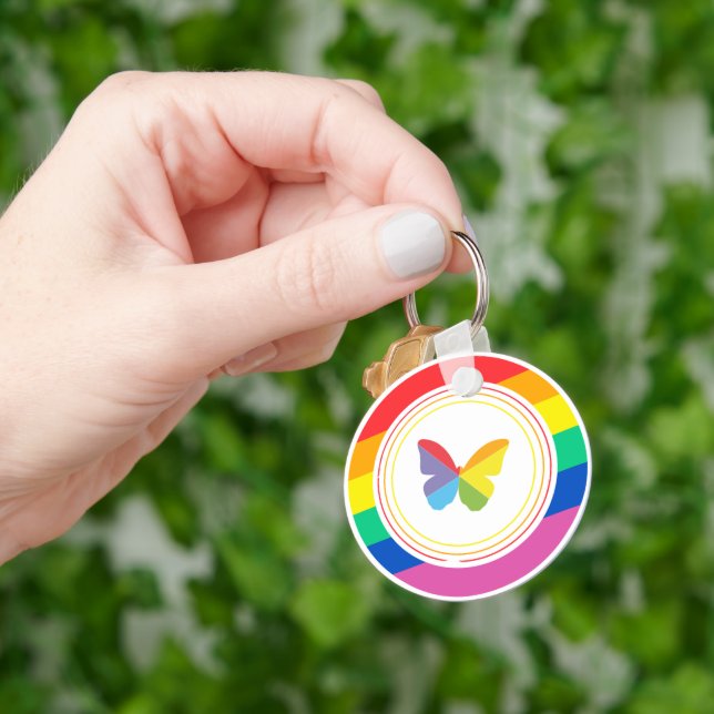 Rainbow Butterfly LGBTQ+ Pride Button Keychain (Hand)