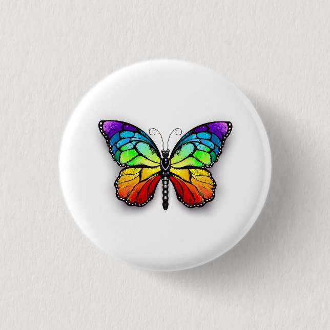Rainbow butterfly Monarch 1 Inch Round Button (Front)