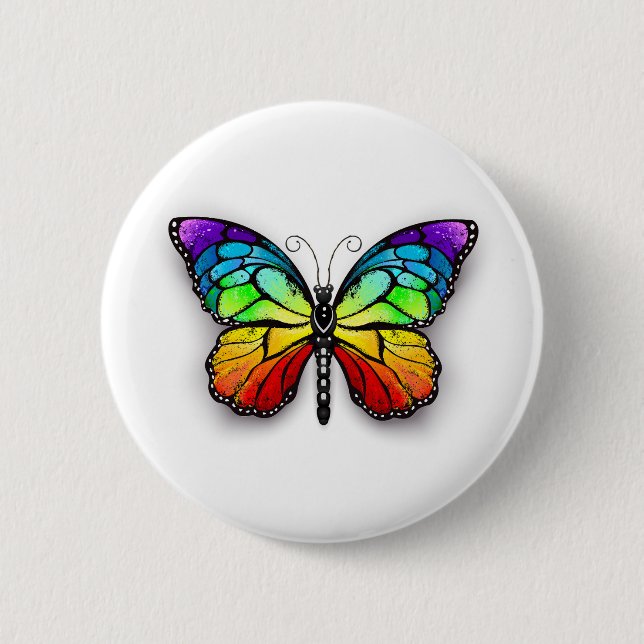 Rainbow butterfly Monarch 2 Inch Round Button (Front)