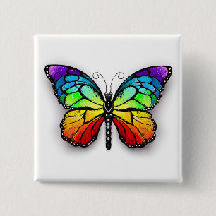 Rainbow butterfly Monarch 2 Inch Square Button