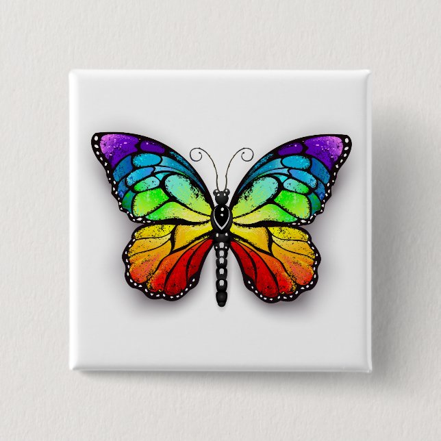 Rainbow butterfly Monarch 2 Inch Square Button (Front)