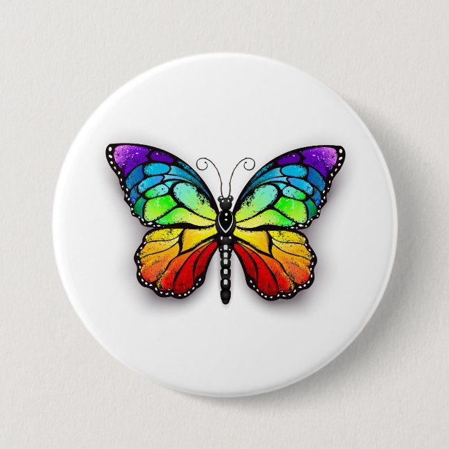Rainbow butterfly Monarch 3 Inch Round Button (Front)