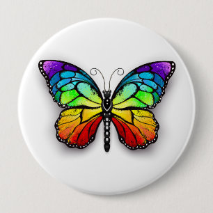 Rainbow butterfly Monarch 4 Inch Round Button