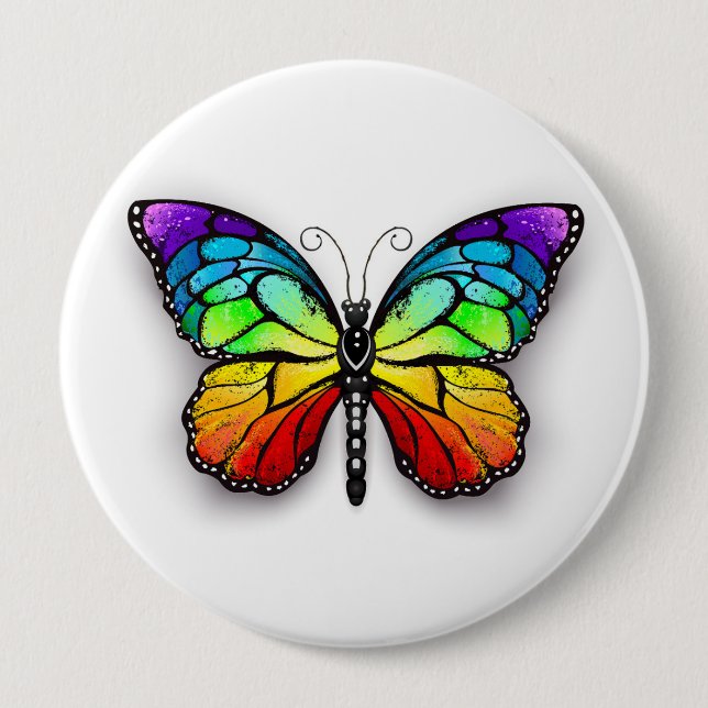 Rainbow butterfly Monarch 4 Inch Round Button (Front)