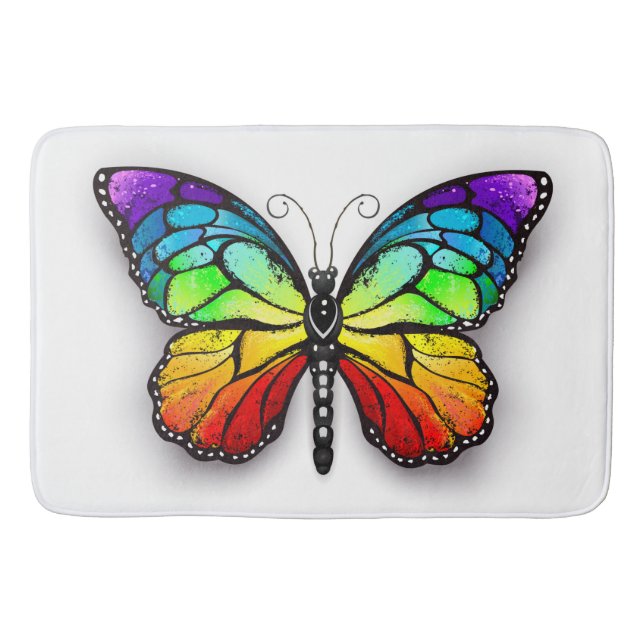 Rainbow butterfly Monarch Bath Mat (Front)