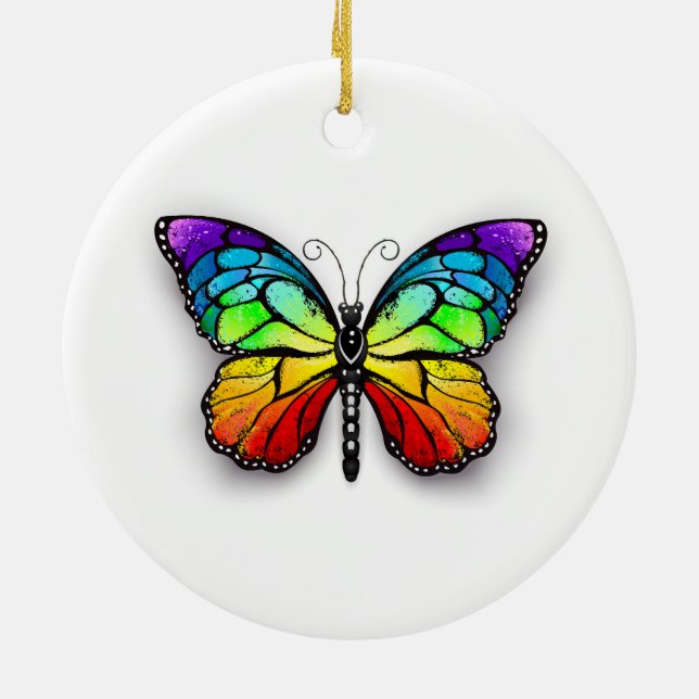 Rainbow butterfly Monarch Ceramic Ornament (Back)