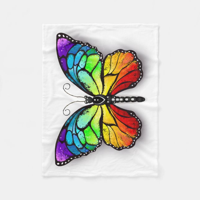 Rainbow butterfly Monarch Fleece Blanket (Front)