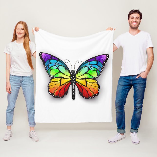 Rainbow butterfly Monarch Fleece Blanket (In Situ)