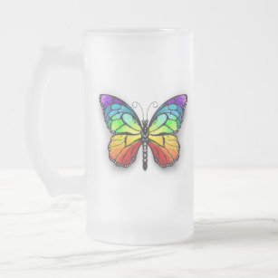 Rainbow butterfly Monarch Frosted Glass Beer Mug