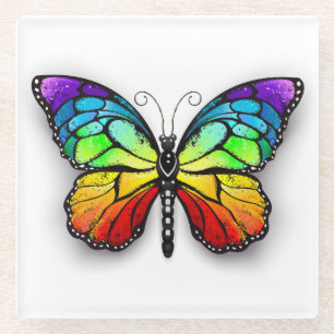 Rainbow butterfly Monarch Glass Coaster