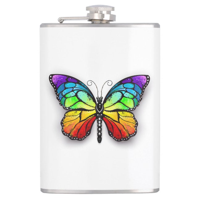 Rainbow butterfly Monarch Hip Flask (Front)
