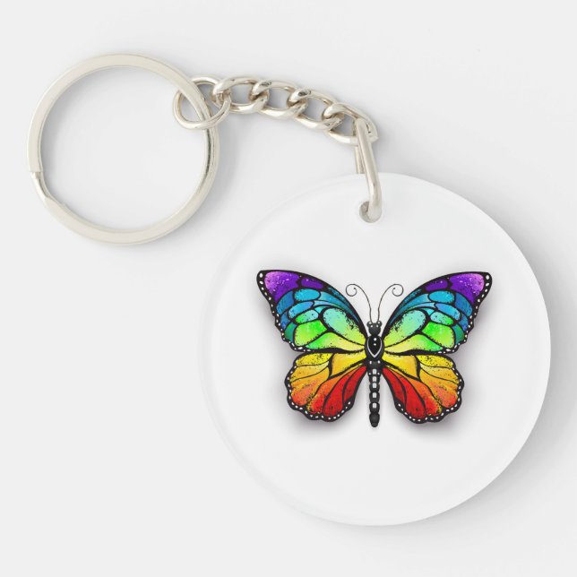 Rainbow butterfly Monarch Keychain (Front)