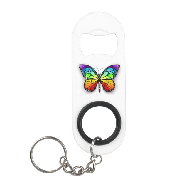 Rainbow butterfly Monarch Keychain Bottle Opener (Front)