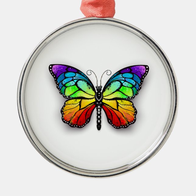 Rainbow butterfly Monarch Metal Ornament (Front)