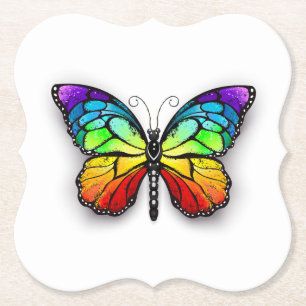 Rainbow butterfly Monarch Paper Coaster