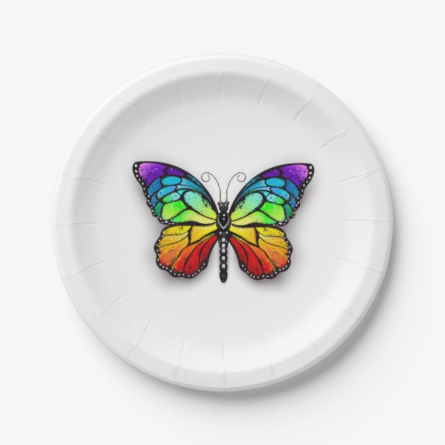 Rainbow butterfly Monarch Paper Plate (Front)