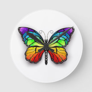 Rainbow butterfly Monarch Round Clock