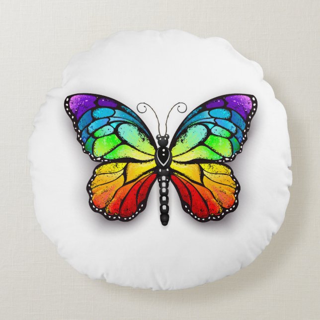 Rainbow butterfly Monarch Round Pillow (Front)