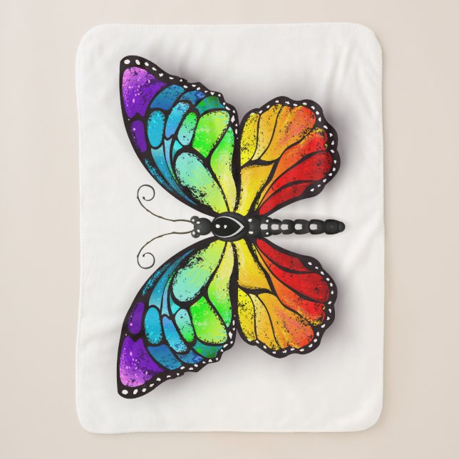 Rainbow butterfly Monarch Sherpa Blanket (Front)