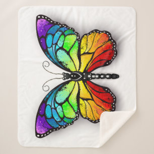 Rainbow butterfly Monarch Sherpa Blanket