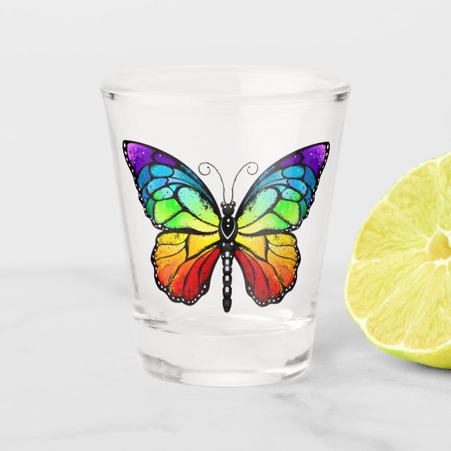 Rainbow butterfly Monarch Shot Glass (Front)