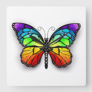 Rainbow butterfly Monarch Square Wall Clock