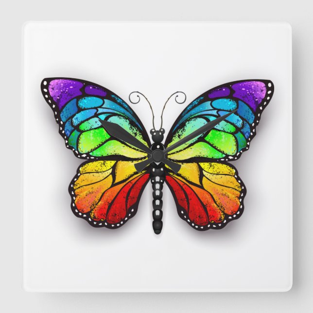 Rainbow butterfly Monarch Square Wall Clock (Front)
