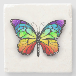 Rainbow butterfly Monarch Stone Coaster