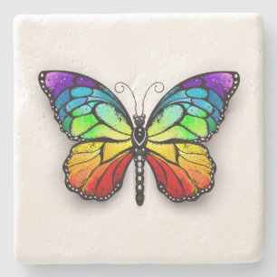 Rainbow butterfly Monarch Stone Coaster