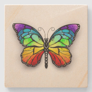 Rainbow butterfly Monarch Stone Coaster