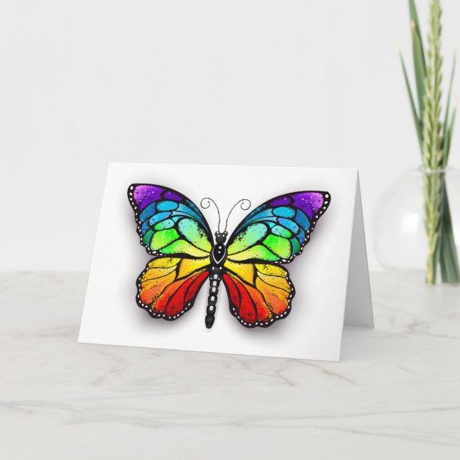 Rainbow butterfly Monarch Thank You Card (Front)