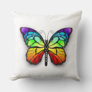 Rainbow butterfly Monarch Throw Pillow