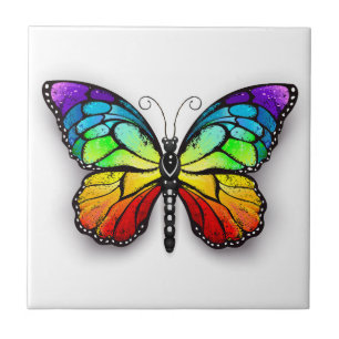 Rainbow butterfly Monarch Tile