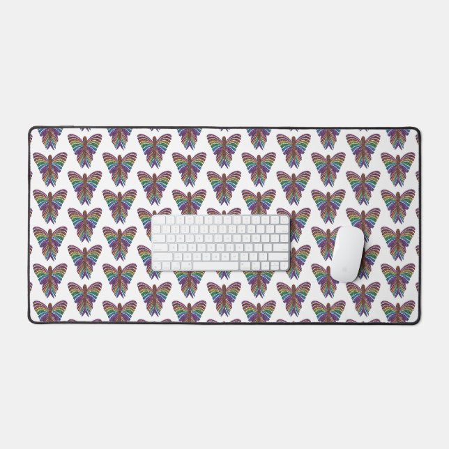 Rainbow Butterfly (pattern white) - Desk Mat (Keyboard & Mouse)