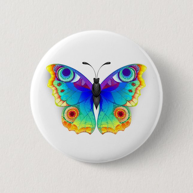 Rainbow Butterfly Peacock Eye 2 Inch Round Button (Front)