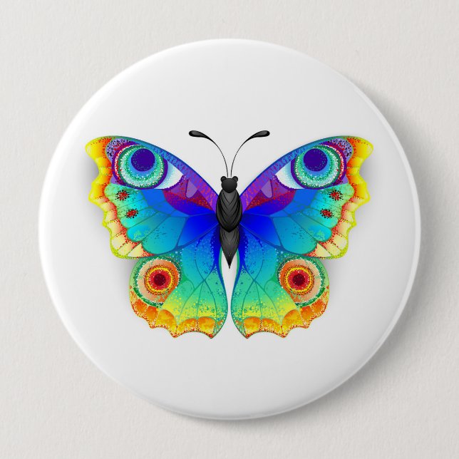 Rainbow Butterfly Peacock Eye 4 Inch Round Button (Front)