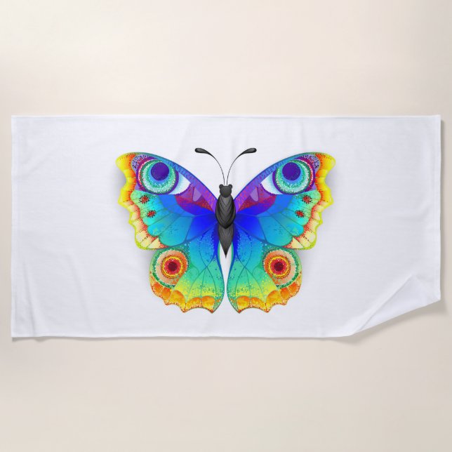Rainbow Butterfly Peacock Eye Beach Towel (Front)
