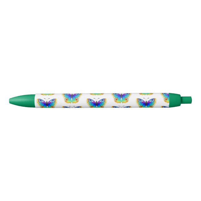 Rainbow Butterfly Peacock Eye Black Ink Pen (Front)